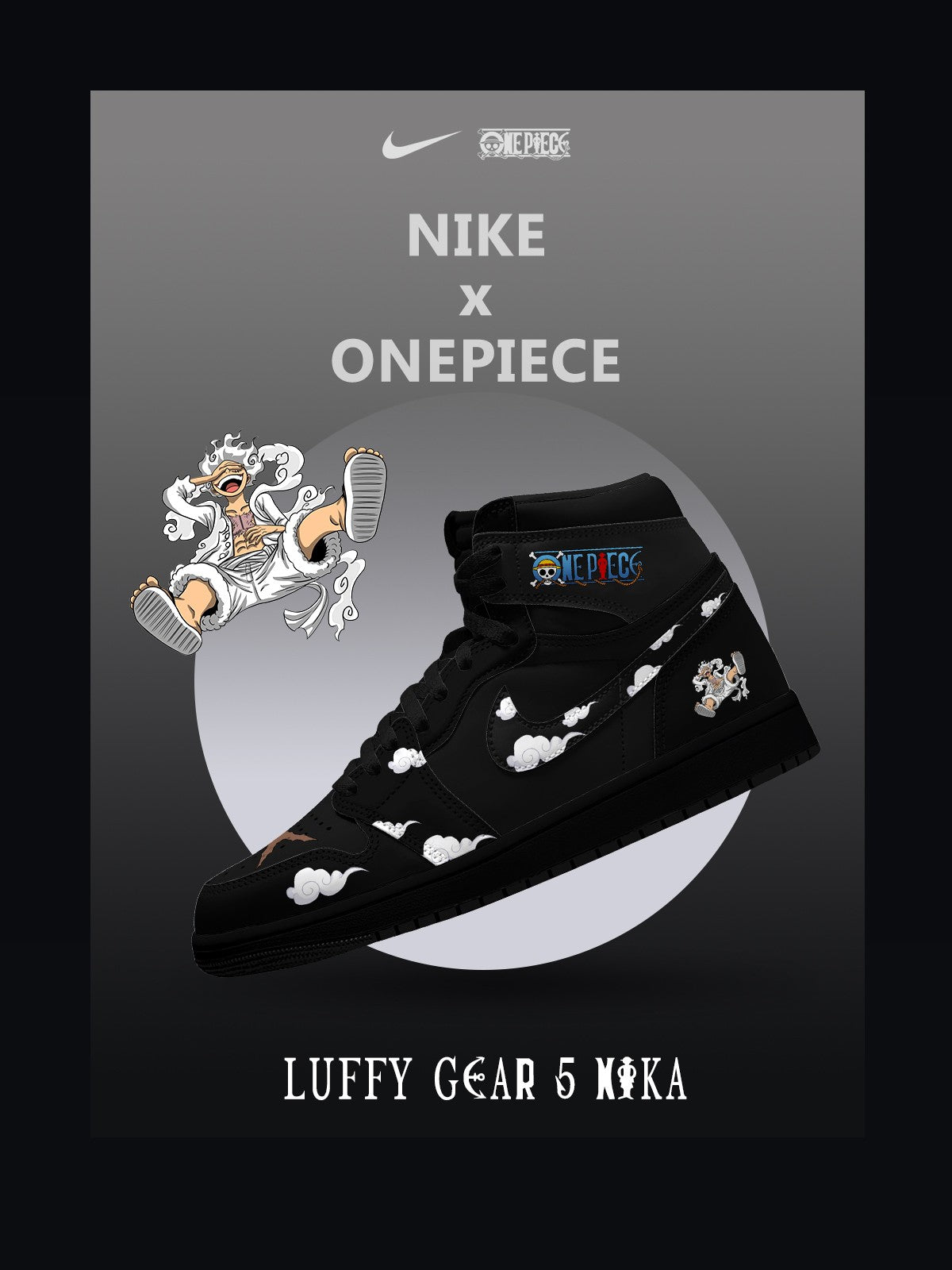 Luffy Gear 5 Nika V.2 Custom AJ1 High-Top Sneakers