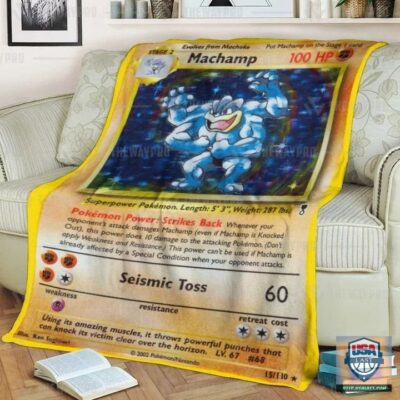 Pokémon Shadowless Holographic Machamp Custom Soft Blanket, Quilt And Woven Blanket   -ts-blanket-150822-36