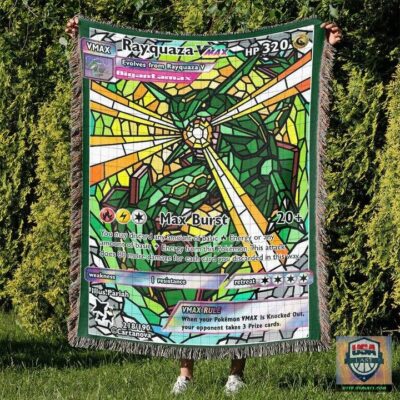Pokemon Rayquaza Stain Glass Custom Woven Blanket   -ts-blanket-150822-10
