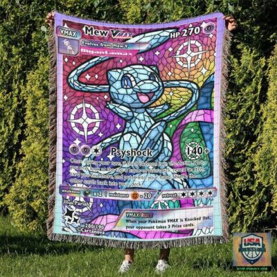 Pokemon Shiny Mew Stain Glass Custom Woven Blanket   -ts-blanket-150822-12