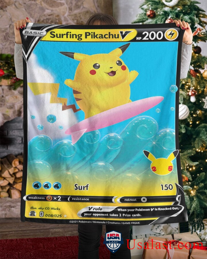 Pokemon Surfing Pikachu V Fleece Blanket -TLJ5A-7616